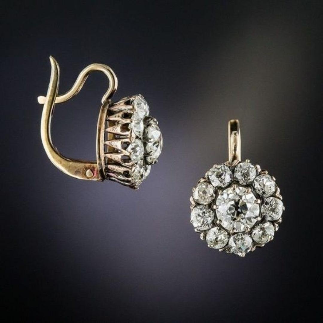 Exclusive Vintage Gold Earrings With Gemstone Inlay