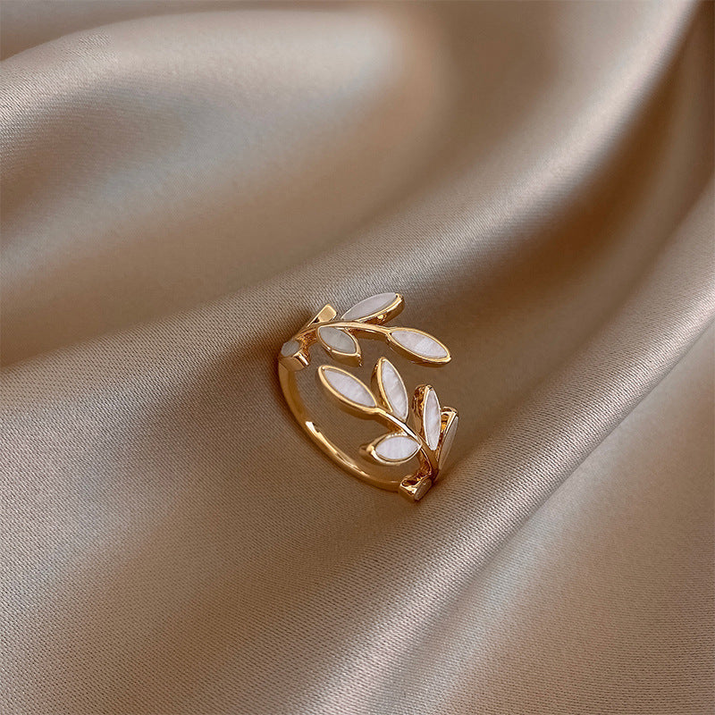 Pure White Opal Leaf Adjustable Ring | Nooklyst