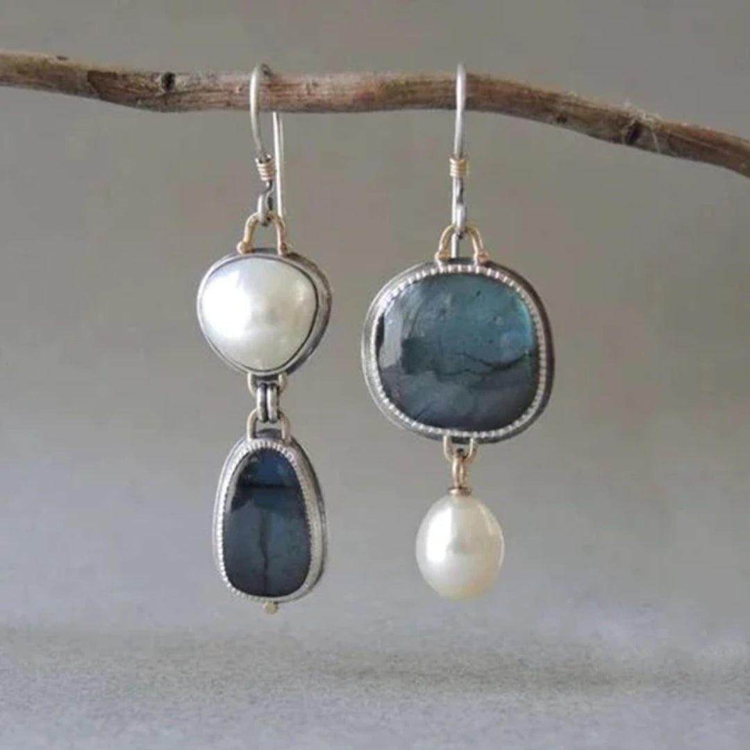 Vintage Blue Stone Pearl Earrings | Nooklyst