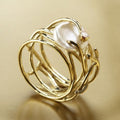 Samira Thin Golden & Pearl Ring | Nooklyst