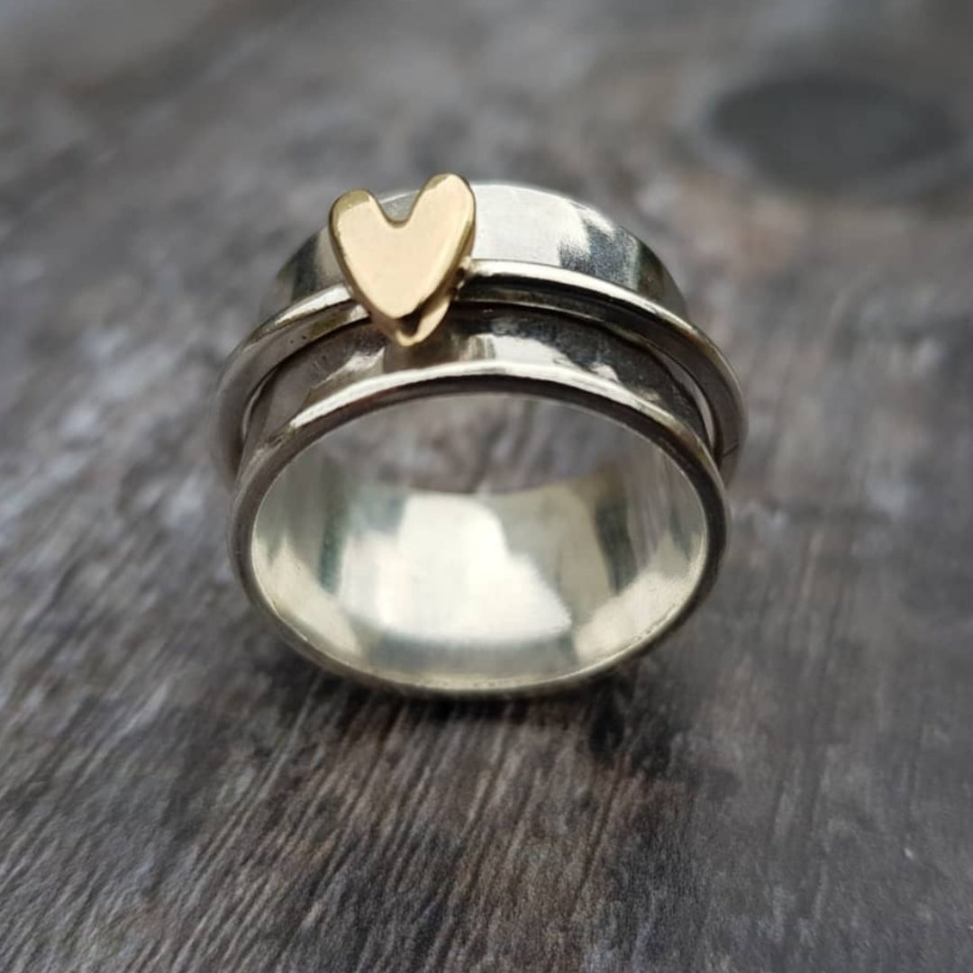 Golden Heart Silver Ring | Nooklyst