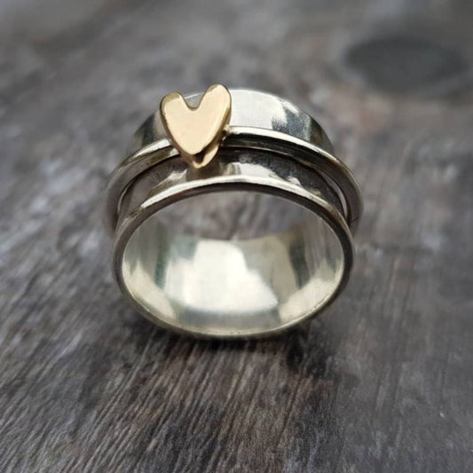 Golden Heart Silver Ring | Nooklyst
