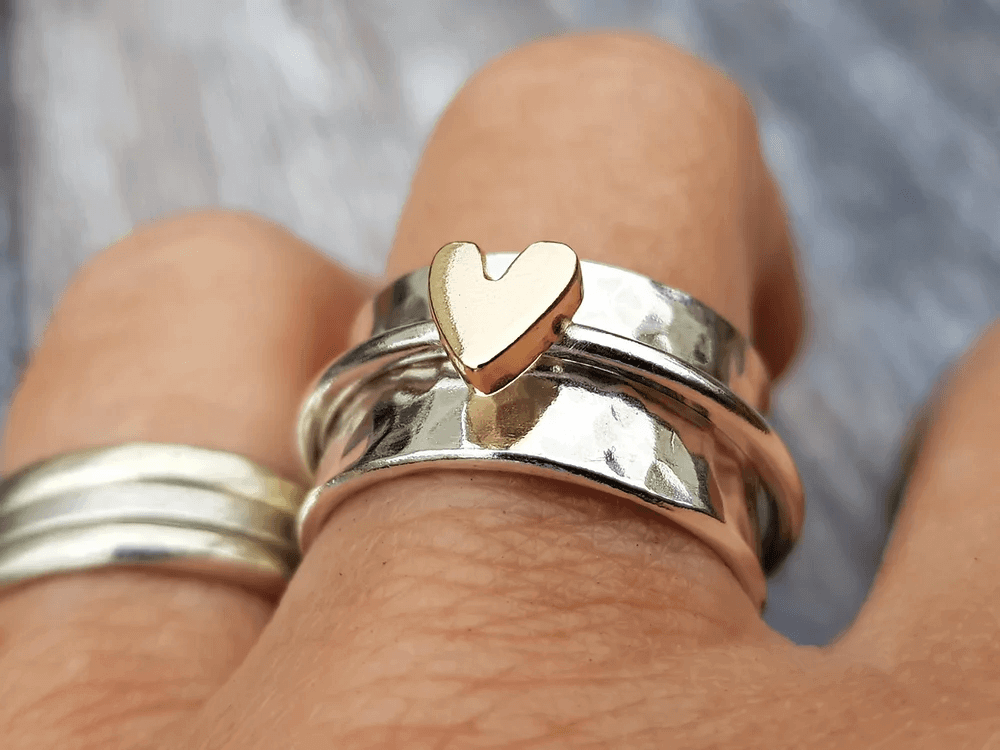 Golden Heart Silver Ring | Nooklyst
