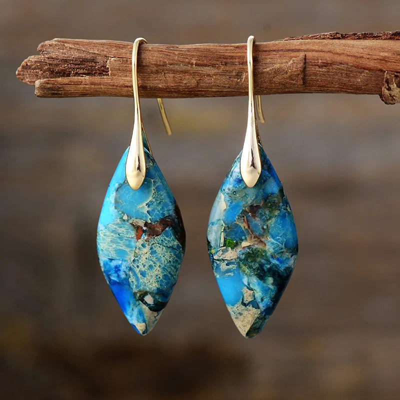 Earthy Jasper & Gold Teardrop Earrings | Nooklyst