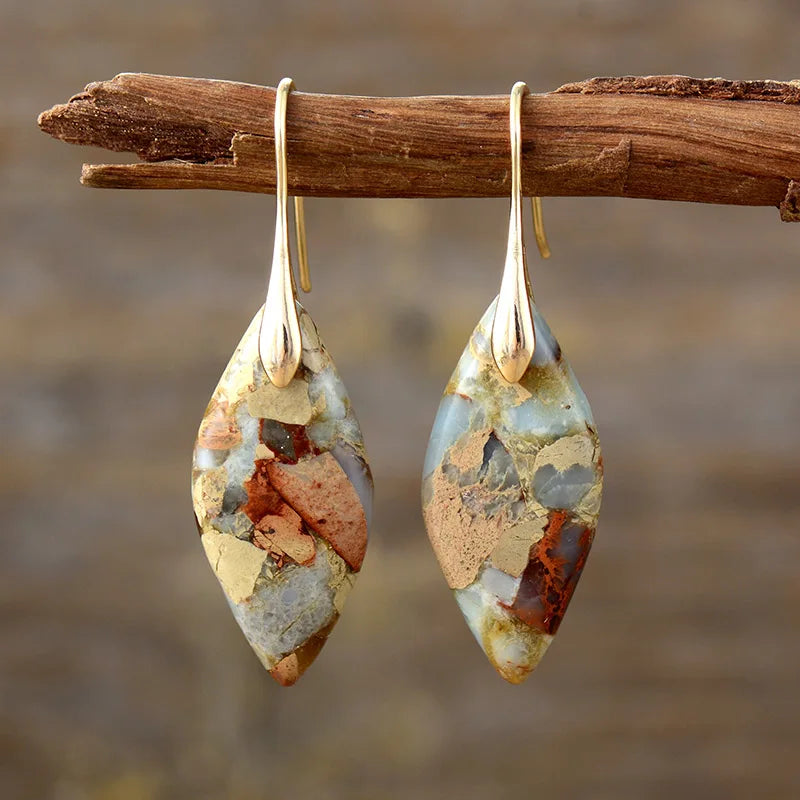 Earthy Jasper & Gold Teardrop Earrings | Nooklyst